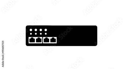 Vector illustration of black and white icon of a network switch with three ports on a on a transparent background