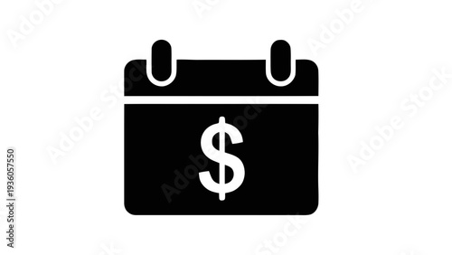 Vector illustration of black icon of a calendar with a dollar sign on a transparent background