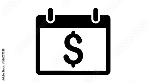 Vector illustration of black icon of a calendar with a dollar sign on a transparent background