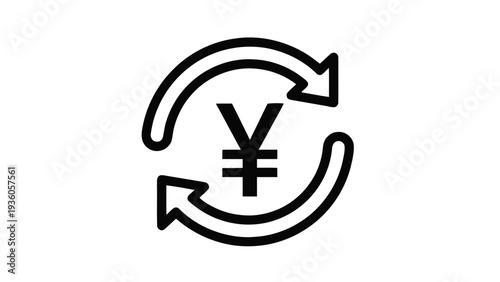 Vector illustration of black yen currency exchange icon on a transparent background