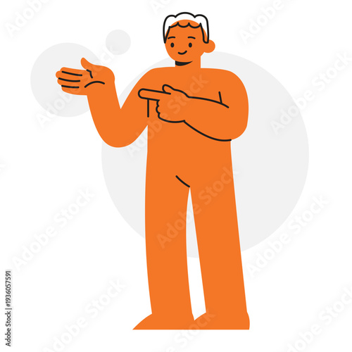 Man Character Pointing to the Side Representing Presentation, Guidance, and Explaining Results Concept. Character Vector illustration design.