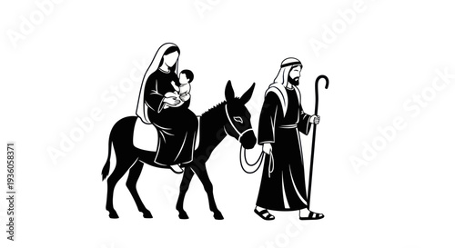 Nativity Scene: Mary, Joseph, and Baby Jesus on a Donkey