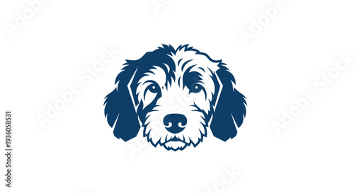Dog Head Silhouette, Blue Doodle Dog Face Logo, Minimalist Pet Icon