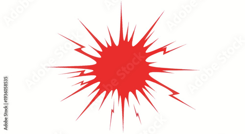 Exploding Red Starburst with Lightning Bolt Accents on White Background