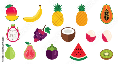 Colorful tropical fruit set on white