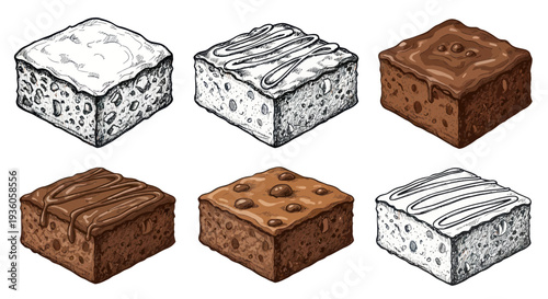 Hand Drawn Variety of Delicious Brownies, Dessert Illustration
