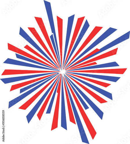 Abstract starburst design composed of sharp red and blue radiating lines creates a dynamic patriotic visual effect.