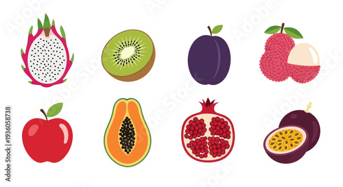 Colorful tropical fruits isolated on white