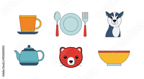 Colorful vector illustrations of various objects