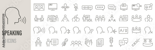 Speak, Voice Communication and Emotional Expression Line Icons Set for UI, App, Web