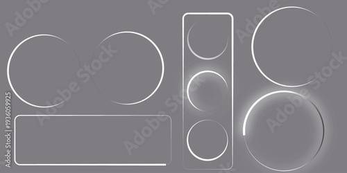Glass UI Buttons and Circular Transparent Interface Elements Mockup With Glossy Frames and Shadows.