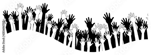 Crowd of people raising hands in celebration at a sports event