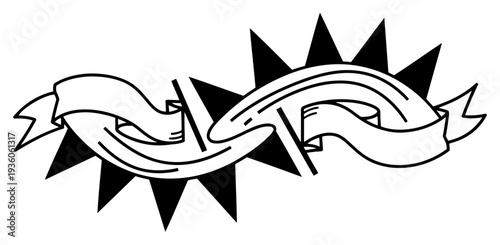 Abstract decorative banner ribbon with starburst background element