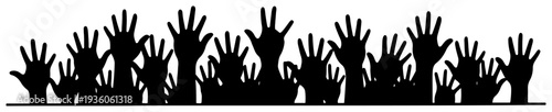 Silhouette of raised hands and fans cheering at sports event