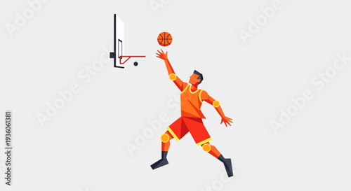Basketball player jumping to shoot ball at hoop
