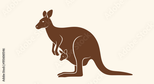 Brown kangaroo with joey in pouch minimalist illustration