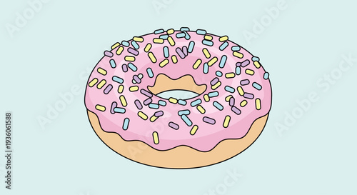 Cartoon donut with pink icing and colorful sprinkles
