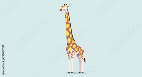 Cartoon giraffe standing on a plain light blue background
