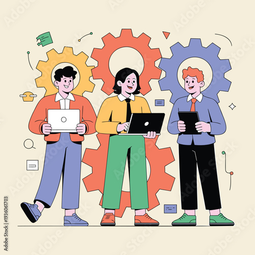 Set of 3 coworkers with laptops vector