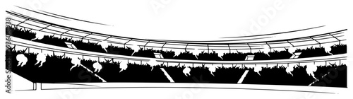 Wide panorama of sports stadium grandstand filled with a huge crowd of fans