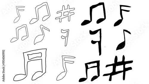 set of musical notes doodle sketch draw style