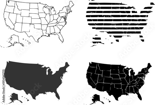 USA Map Collection - Outline, Dotted and Silhouette
