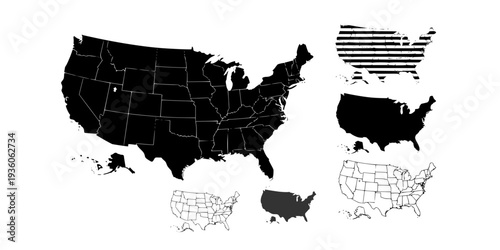 USA Map Collection - Outline, Dotted and Silhouette
