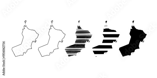 Oman Map Collection - Outline, Dotted and Silhouette
