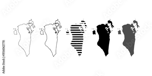 Bahrain Map Collection - Outline, Dotted and Silhouette

