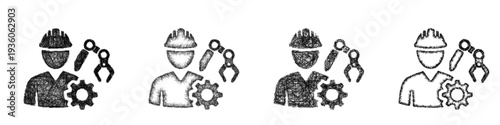 Sketch robotics engineer icon design set