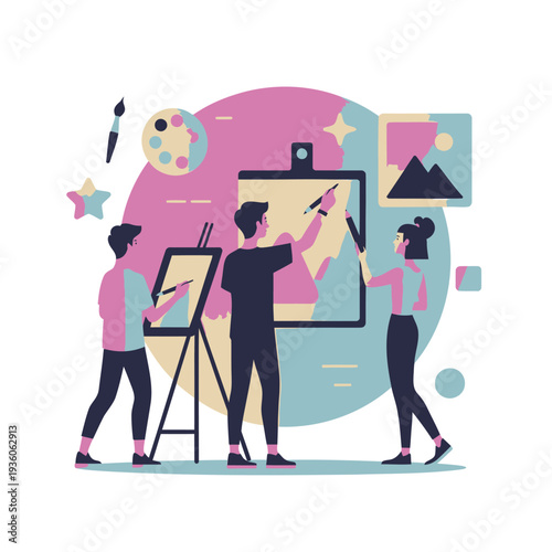Set of 3 people painting vector illustration