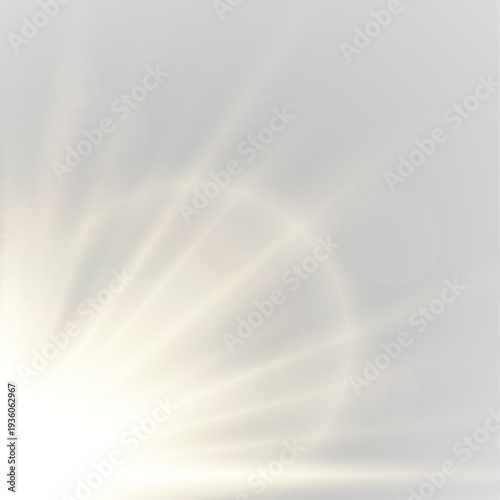 PNG sunlight beams overlay with realistic lens flare effect. Transparent golden rays shine softly over the background. Perfect for dreamy light textures and digital art.