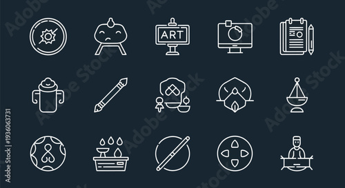Artistic icon set on dark background