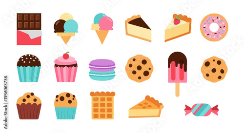 Assorted colorful dessert icons isolated