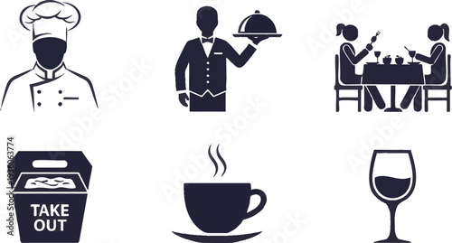 Set of Restaurant and Dining Service Icons for Hospitality and Food Industry