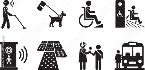 Accessibility and Disability Inclusion Icon Set for Public Facilities