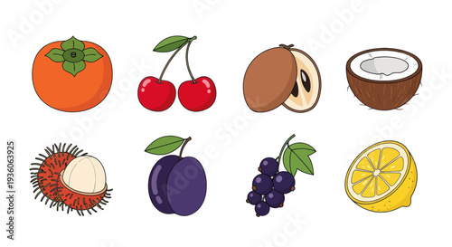 Assorted fruits collection on white background