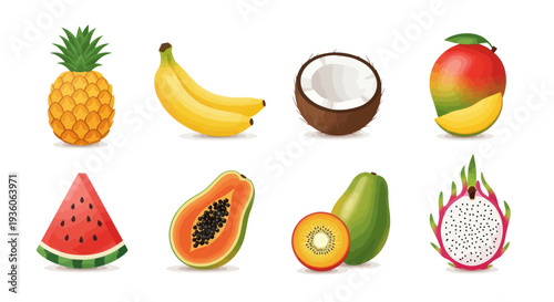 Assorted tropical fruit collection illustration