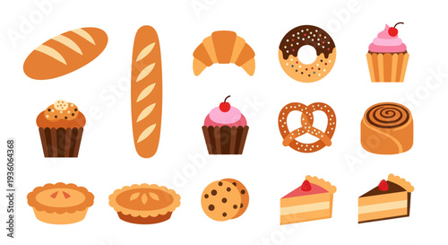 Bakery items illustration on white
