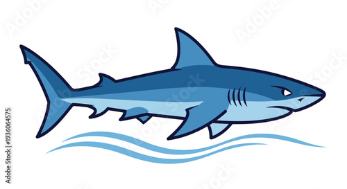 Cartoon shark mascot swimming in blue ocean water