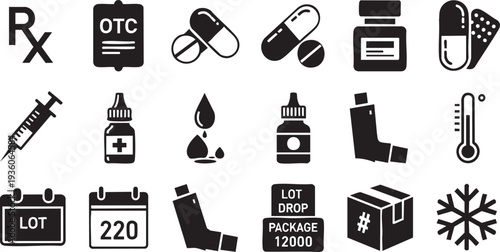 Pharmacy, Pharmaceutical, and Medical Supplies Icon Collection