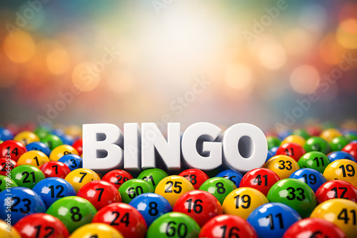 White 3D Bingo Text in Colorful Numbered Balls Pit Copyspace