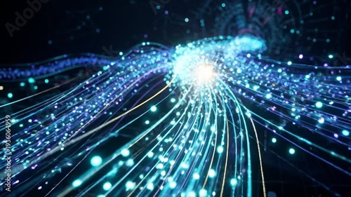 Digital Flow: An abstract display of intricate, interconnected lines and luminous points, representing the complex nature of the digital world, data streams, and technological innovation.