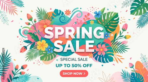 Colorful Spring Special Sale Banner with Floral Abstract Design