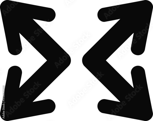 Two opposing arrows forming a symmetrical zigzag pattern in black and white Vector