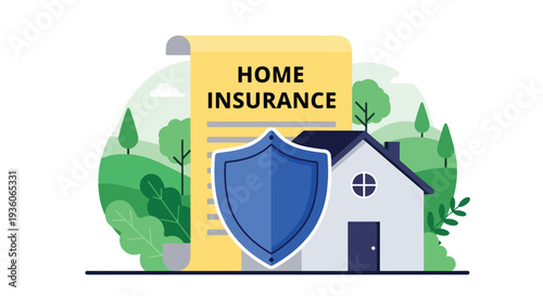 Modern vector illustration of residential house protected by shield icon representing home insurance coverage. Property safety, asset protection and risk management concept