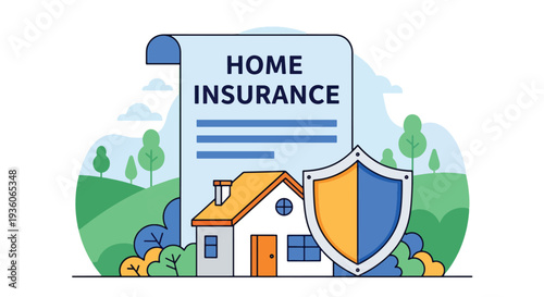 Modern vector illustration of residential house protected by shield icon representing home insurance coverage. Property safety, asset protection and risk management concept