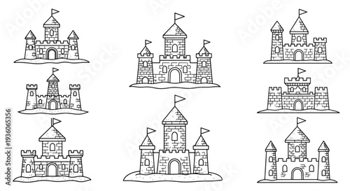 Sandcastle Vector Icons Set