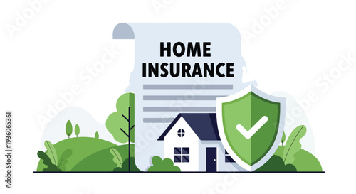 Modern vector illustration of residential house protected by shield icon representing home insurance coverage. Property safety, asset protection and risk management concept