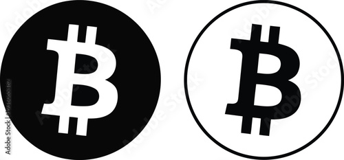 Two contrasting bitcoin symbols displayed on circular backgrounds. Vector